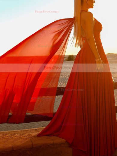 A-line Halter Chiffon Sweep Train Split Front Prom Dresses #Favs020107898