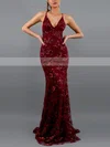 Trumpet/Mermaid V-neck Lace Sweep Train Sequins Prom Dresses #Favs020107899