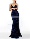 Trumpet/Mermaid V-neck Lace Sweep Train Sequins Prom Dresses #Favs020107899