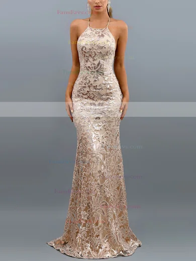 Trumpet/Mermaid Scoop Neck Lace Sweep Train Beading Prom Dresses #Favs020107900