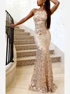 Trumpet/Mermaid Scoop Neck Lace Sweep Train Beading Prom Dresses #Favs020107900