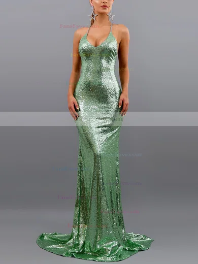 Trumpet/Mermaid V-neck Sequined Sweep Train Prom Dresses #Favs020107901