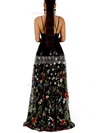 A-line V-neck Lace Sweep Train Prom Dresses #Favs020107904