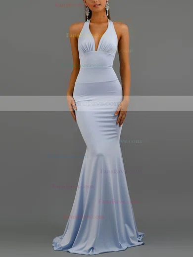Trumpet/Mermaid Halter Jersey Sweep Train Bow Prom Dresses #Favs020107905