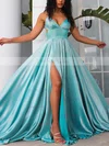 A-line V-neck Glitter Sweep Train Split Front Prom Dresses #Favs020107906