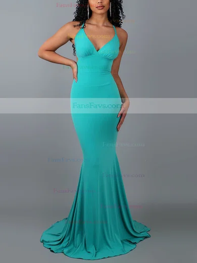 Trumpet/Mermaid V-neck Jersey Sweep Train Prom Dresses #Favs020107907