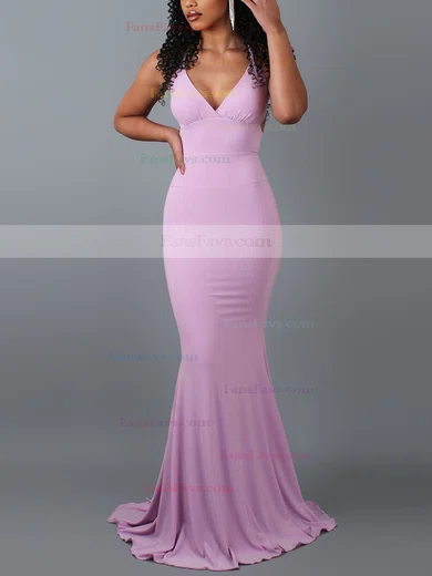 Trumpet/Mermaid V-neck Jersey Sweep Train Prom Dresses #Favs020107907
