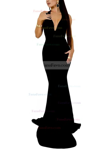 Trumpet/Mermaid Halter Satin Sweep Train Appliques Lace Prom Dresses #Favs020107909