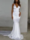 Trumpet/Mermaid V-neck Silk-like Satin Sweep Train Ruffles Prom Dresses #Favs020107910