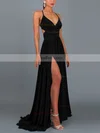 A-line V-neck Silk-like Satin Sweep Train Split Front Prom Dresses #Favs020107911