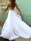 A-line Square Neckline Silk-like Satin Sweep Train Appliques Lace Prom Dresses #Favs020107912