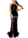 Trumpet/Mermaid Scoop Neck Lace Sweep Train Split Front Prom Dresses #Favs020107915