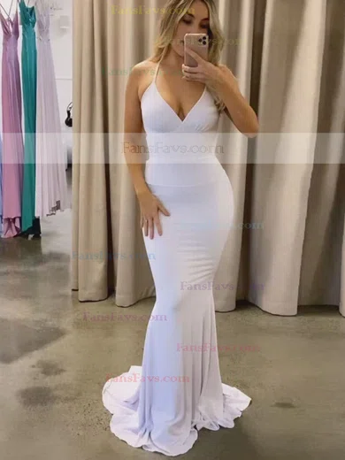 Trumpet/Mermaid V-neck Silk-like Satin Sweep Train Prom Dresses #Favs020107916