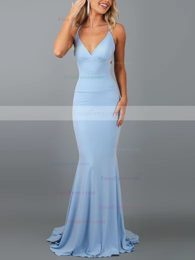 Trumpet/Mermaid V-neck Silk-like Satin Sweep Train Prom Dresses #Favs020107916