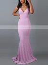 Trumpet/Mermaid V-neck Silk-like Satin Sweep Train Prom Dresses #Favs020107916