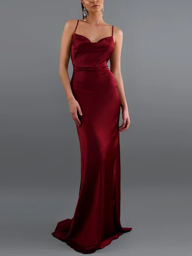 Trumpet/Mermaid Cowl Neck Silk-like Satin Sweep Train Prom Dresses #Favs020107917