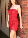 Sheath/Column Strapless Lace Short/Mini Homecoming Dresses With Appliques Lace #Favs020108852