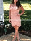 Sheath/Column Strapless Lace Short/Mini Homecoming Dresses With Appliques Lace #Favs020108852