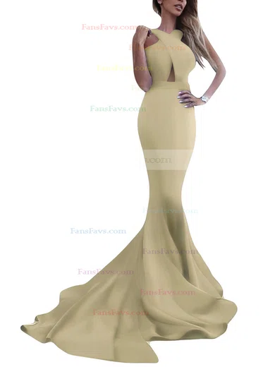 Trumpet/Mermaid Scoop Neck Stretch Crepe Sweep Train Prom Dresses #Favs020104835