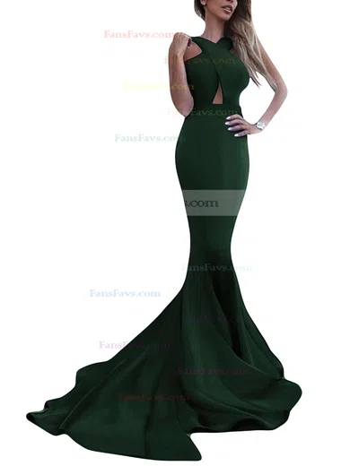 Trumpet/Mermaid Scoop Neck Stretch Crepe Sweep Train Prom Dresses #Favs020104835