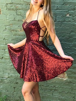 A-line V-neck Sequined Short/Mini Homecoming Dresses #Favs020108855 A-line V-neck Sequined Short/Mini Homecoming Dresses #Favs020108855