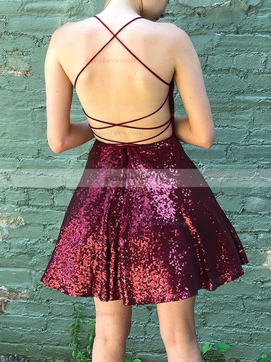 A-line V-neck Sequined Short/Mini Homecoming Dresses #Favs020108855