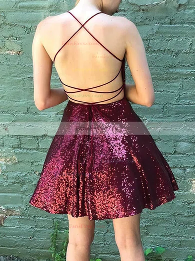 A-line V-neck Sequined Short/Mini Homecoming Dresses #Favs020108855