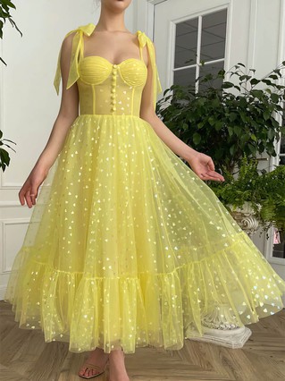 A-line Sweetheart Tulle Ankle-length Homecoming Dresses With Ruffles Buttons #Favs020109381 A-line Sweetheart Tulle Ankle-length Homecoming Dresses With Ruffles Buttons #Favs020109381