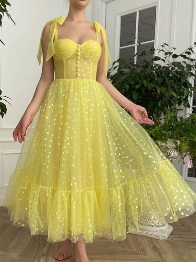 A-line Sweetheart Tulle Ankle-length Homecoming Dresses With Ruffles Buttons #Favs020109381