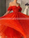 A-line Off-the-shoulder Glitter Tea-length Homecoming Dresses #Favs020109382