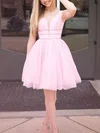 A-line V-neck Tulle Short/Mini Homecoming Dresses With Sashes / Ribbons #Favs020108928