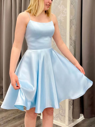 A-line Square Neckline Satin Short/Mini Homecoming Dresses #Favs020109127