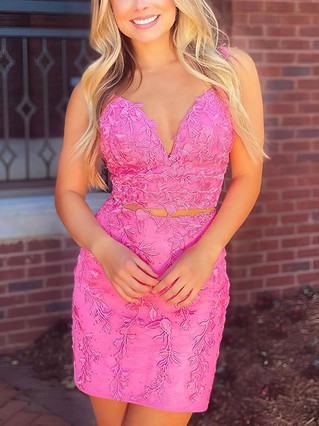 Sheath/Column V-neck Lace Short/Mini Homecoming Dresses With Appliques Lace #Favs020108930 Sheath/Column V-neck Lace Short/Mini Homecoming Dresses With Appliques Lace #Favs020108930