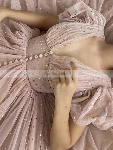 A-line V-neck Tulle Ankle-length Homecoming Dresses With Ruffles #Favs020109385