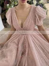 A-line V-neck Tulle Ankle-length Homecoming Dresses With Ruffles #Favs020109385