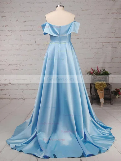 Princess Off-the-shoulder Satin Sweep Train Split Front Prom Dresses #Favs020104840