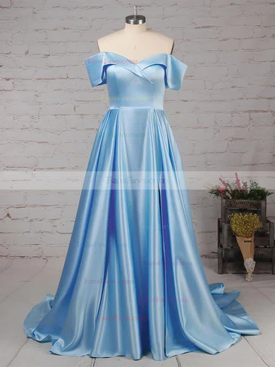 Princess Off-the-shoulder Satin Sweep Train Split Front Prom Dresses #Favs020104840