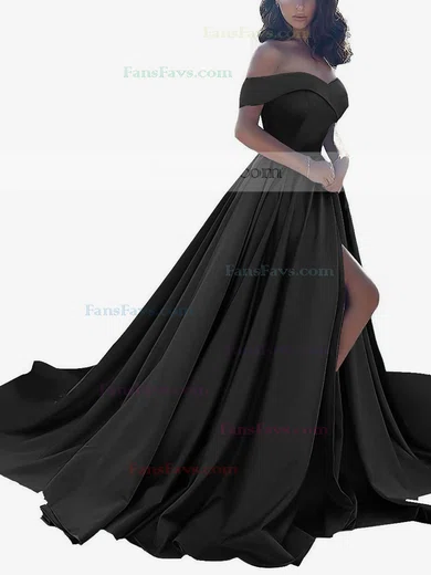 Princess Off-the-shoulder Satin Sweep Train Split Front Prom Dresses #Favs020104840