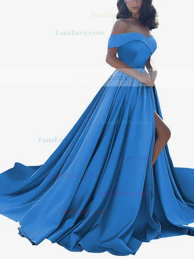 Princess Off-the-shoulder Satin Sweep Train Split Front Prom Dresses #Favs020104840