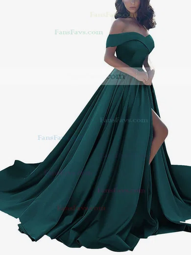 Princess Off-the-shoulder Satin Sweep Train Split Front Prom Dresses #Favs020104840