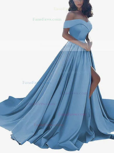 Princess Off-the-shoulder Satin Sweep Train Split Front Prom Dresses #Favs020104840