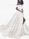 Princess Off-the-shoulder Satin Sweep Train Split Front Prom Dresses #Favs020104840