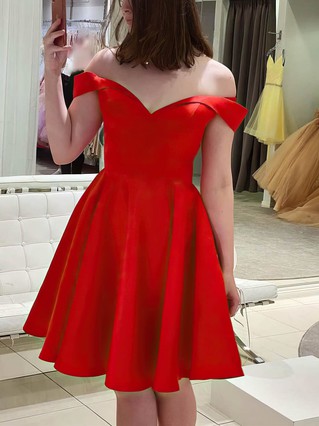 A-line Off-the-shoulder Satin Short/Mini Homecoming Dresses #Favs020109129 A-line Off-the-shoulder Satin Short/Mini Homecoming Dresses #Favs020109129