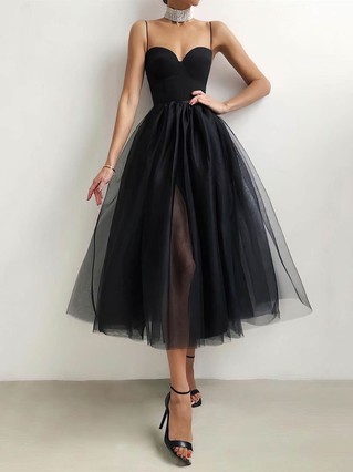 A-line Sweetheart Tulle Tea-length Homecoming Dresses With Split Front #Favs020109386 A-line Sweetheart Tulle Tea-length Homecoming Dresses With Split Front #Favs020109386