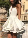 A-line Halter Stretch Crepe Short/Mini Homecoming Dresses With Cascading Ruffles #Favs020108863