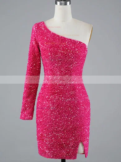 Sheath/Column One Shoulder Sequined Short/Mini Homecoming Dresses #Favs020108867