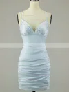 Sheath/Column V-neck Jersey Short/Mini Ruffles Homecoming Dresses #Favs020108868