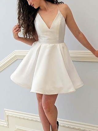 A-line V-neck Satin Short/Mini Homecoming Dresses #Favs020109135 A-line V-neck Satin Short/Mini Homecoming Dresses #Favs020109135