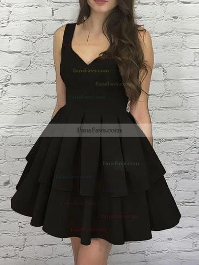 A-line V-neck Stretch Crepe Short/Mini Homecoming Dresses #Favs020109392
