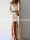 Sheath/Column Off-the-shoulder Lace Chiffon Floor-length Split Front Prom Dresses #Favs020104850